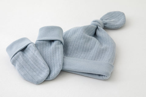 Mitaines de naissance en coton organique - Bleu Vintage
